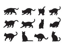 Set of Black Cat Silhouettes in Various Poses vector