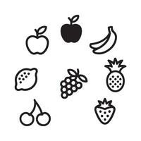 Black and White Icon Set of Various Fruits vector
