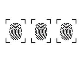 Three simple line illustrations of fingerprint scans being captured, set against a plain white background. vector