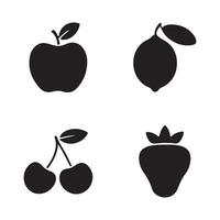 Four Black and White Icon Set of Various Fruits vector