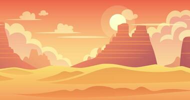 2D Parallax Looping Animation of Hot Desert Landscape. Yellow sand, fluffy clouds and distant mountain peaks. video