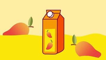 A cartoon mango juice box stands on a sunny hill, delivering a fun and fresh take on fruity branding video