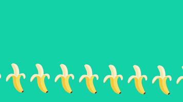 Bananas march in unison across a rich teal background, creating a rhythmic and visually pleasing tropical parade effect video