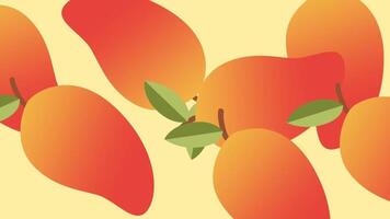 A close-up of ripe mangoes reveals their vibrant gradient colors and lush textures on a soft yellow background video