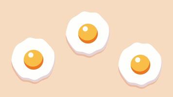 Two cartoon fried eggs rest on a beige background, arranged side by side for a minimal and cute food-themed layout video