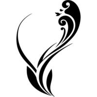 Sketchy emblem of abstract natural element of leaves and flowers intertwined together in monochrome. Engraving minimalistic image in black ink drawing on white background vector