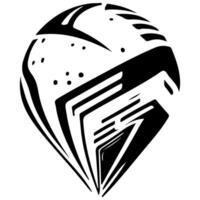 Sport emblem of checkpoint mark a place where a football competition is held in the form of a ball in monochrome. Engraving minimalistic image in black ink drawing on white background vector