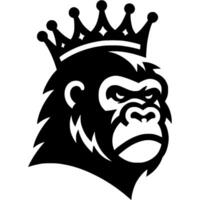 Tattoo of orangutan monarch primate head in monochrome. Gorilla king of tribe. Engraving minimalistic image in black ink drawing on white background vector