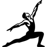 Sport emblem of ballet man in graceful pose with an outstretched arm facing upwards in monochrome. Engraving minimalistic image in black ink drawing on white background vector