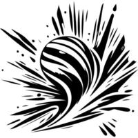 Sport emblem of explosion and splashes and earth spikes flying in all directions in monochrome. Engraving minimalistic image in black ink drawing on white background vector