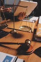 Lawyer's desk with a gavel and papers photo