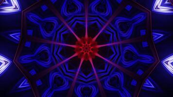 Blue and purple flower with red center in the middle. Kaleidoscope VJ loop video
