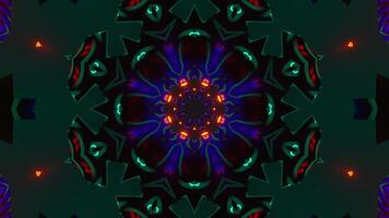 Colorful kaleidoscope design with blue background and red center. Kaleidoscope VJ loop video