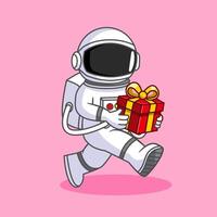 Astronaut Running with a Gift Box Space Delivery Concept Illustration Cartoon Design vector