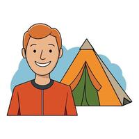 Portrait of a smiling young man standing in front of his tent Icons vector