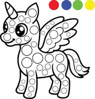 Cute Winged Unicorn Coloring Page with Dotted Design vector