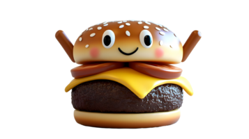 A smiling, cartoonish hamburger figure with happy expression. png