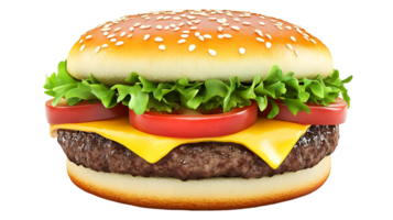Close-up view of a classic cheeseburger with toppings. png