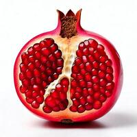 A pomegranate is cut in half photo