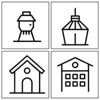 four houses and a water tower in a line style vector