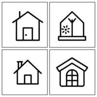 four houses and a tree icon set on a white background vector