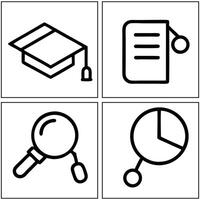 four icons of a graduation cap, magnifying glass, and a book vector