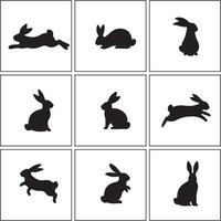 set of black rabbits silhouette on white background vector