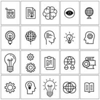 a set of icons that include a light bulb, a brain, and other items vector