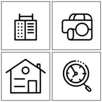 four icons of a house, camera, clock and a compass vector