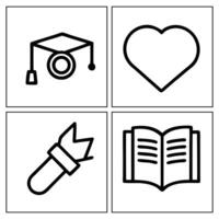 four icons of graduation, book, heart and torch on a white background vector