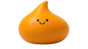 Animated, orange, drop-shaped, character, with a happy expression, digital illustration. png