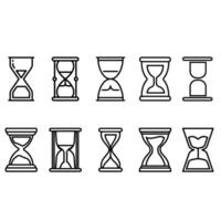 Hourglass icons set, outline style pictogram isolated on white background vector