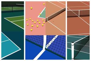 Tennis Courts. Close-up of Tennis court lines view. Concept in flat style. High-angle view of Tennis court dividing lines on colorful abstract background. vector