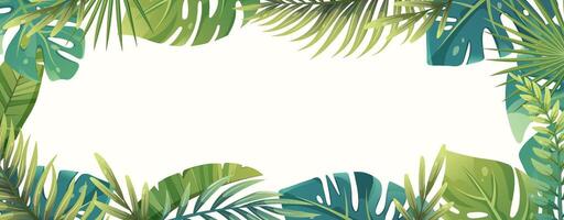 Tropical leaves. Background with jungle leaves, monstera and palm tree. Frame background for design vector