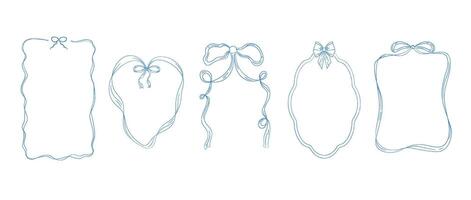 Set of vintage frames with ribbons and retro bows in line style. Collection of borders vector