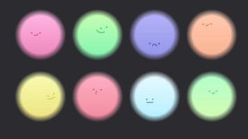 Set of blurred spheres with emotions. Emoji in bokeh style, soft gradient. emoticons with light glow vector