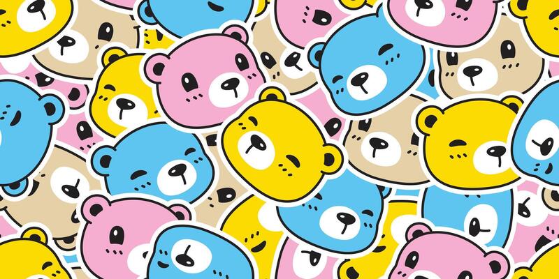 bear seamless pattern polar bear face pastel head cartoon doodle teddy tile background gift wrapping paper repeat wallpaper scarf isolated illustration design