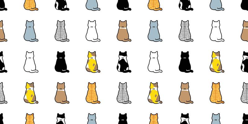 cat seamless pattern kitten calico back cartoon doodle pet breed sitting animal illustration tile background gift wrapping paper repeat wallpaper