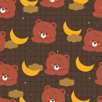 seamless pattern cute cartoon bear sleeping and cartoon half moon. cute pattern for wallpaper and background vector