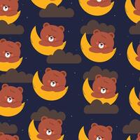 seamless pattern cute cartoon bear sleeping on the moon. cute pattern for wallpaper and background vector