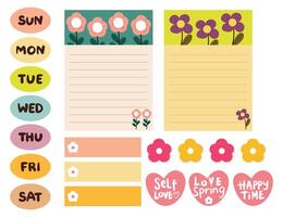 collection set of spring planner and journal sticker for diary, planner, journal and notes vector