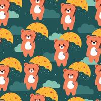 seamless pattern cute cartoon bear with yellow umbrella and clouds. cute pattern for wallpaper and background vector