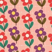 seamless pattern cartoon flowers and leaves. cute botanical wallpaper and pattern for background vector