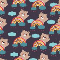 seamless pattern cute cartoon bear with rainbow and clouds. cute animal pattern for wallpaper and background vector