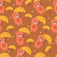 seamless pattern cute cartoon bear with yellow umbrella and sky element. cute pattern for wallpaper and background vector