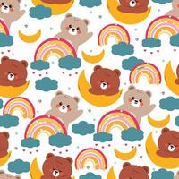seamless pattern cute cartoon bear with sky element. cute pattern for wallpaper and background vector
