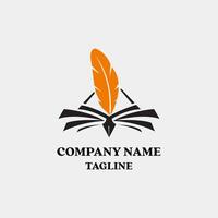 Feather pen Book author writer or publishers Logo Design. vector