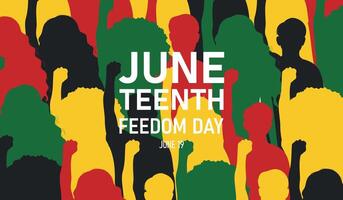 Juneteenth day banner with abstract people raised fist up vector