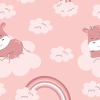 Pink pattern with hippo. vector