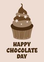 Happy Chocolate Day Cupcake Illustration. Chocolate cupcake with a swirl of frosting and decorative stars vector